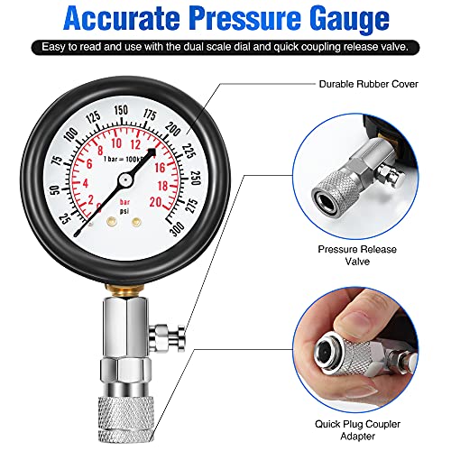 9 Pcs Automotive Compression Tester Kit and Spark Plug Tester, Blue | 0-300PSI Universal Car Motorcycle Chainsaw Outboard Motor Snowmobile Engine Testing Tools for Cylinder Pressure Gauge - color: Blue