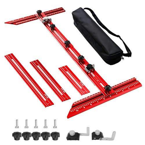 Stair Tread Template Tool – Stair Tread Gauge Jig, Aluminum Alloy Measuring and Scribe Tool for Accurate Angle, Depth, and Length Measurement of Stairs, Risers, and Partitions - color: FullRed