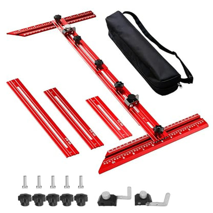Stair Tread Template Tool – Stair Tread Gauge Jig, Aluminum Alloy Measuring and Scribe Tool for Accurate Angle, Depth, and Length Measurement of Stairs, Risers, and Partitions - color: FullRed