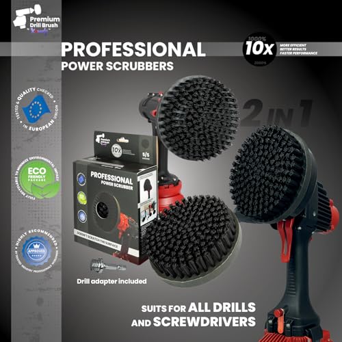 Premium Drill Brush Professional– 2in1 for Drill & Angle Grinder Ultra-Stiff 6 in Black | Scratch-Free Heavy-Duty Cleaning Brush for Concrete, Brick, Stone, Metal, Masonry, Grills, Rust - color: Black