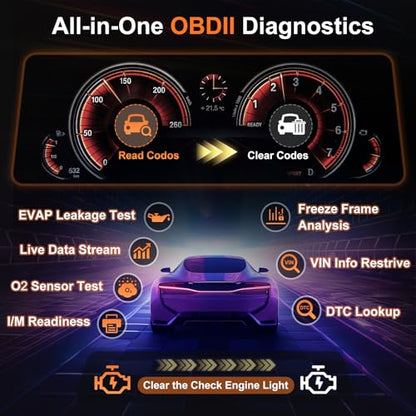 Y2 2.8'' Color Graphing Screen OBD2 Scanner Diagnostic Tool,Enhanced PRO Check and Reset Engine Fault Code,DTC Lookup,O2 Sensor Test,Live Data,Freeze Frame,OBDII Code Reader Tool for All Cars