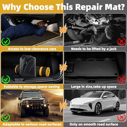SUNCARACCL Upgrade Magic Rolling Creeper Mat, Under Car Repair Pad, 60x28 Inch Mechanics Mat for Low Clearance, Automotive Creeper Mat with Portable Storage Bag, Working on Uneven Road (Yellow)