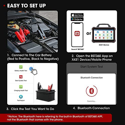 Car Battery Tester, LAUNCH BST360 6V 12V Battery Load Tester Auto Alternator Analyzer for CCA, AGM, GEL Type, Compatible with Android/iPhone/LAUNCH X431 Diagnostic Tools, Bluetooth Connection