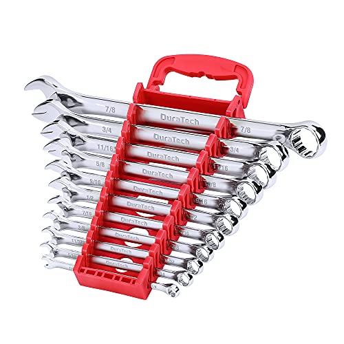 DURATECH Combination Wrench Set, SAE, 11-Piece, 1/4'' to 7/8'' | 12-Point, CR-V Steel, Organized in Wrench Holder - size: Set (1/4'' to 7/8'')