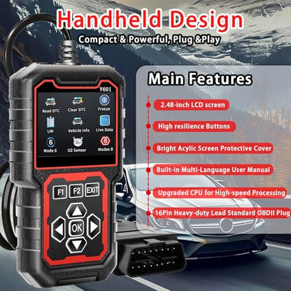 V601 Professional OBD2 Diagnostic Scanner - Quickly Engine Check Light Code Reader, Voltage Tester, I/M Readiness, Reset, and Code Eraser, Suitable for OBD II Protocol Car & Truck Since 1996