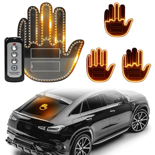 DIBMS Car Gesture Decorative Lights, Ambient Lighting, Rechargeable LED Gesture Lights for Car Road Rage LED Signs Calm Road Rage, Remote Control Triple Mode Fun Finger Lights - color: Yellow
