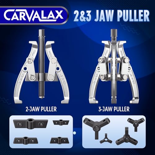 CARVALAX Gear Puller Set, Reversible 2 & 3-Jaw Puller Set, CR-V Steel 3" 4" 6" 8" Bearing Puller Kit (24pc) for Gear, Bearing, Pulley and Flywheel, Puller Tool with Black Carry Box - size: 3" 4" 6" 8"