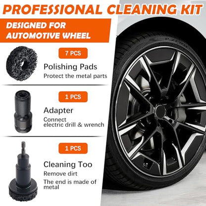 9PCS Wheel Hub Cleaning Tool Kit with Polishing Pads,Wheel Hub Cleaning Kit for Power Drill & 1/2" Impact Wrench,Professional Wheels Stud Cleaner Kits for Car Maintenance - color: 9PCS