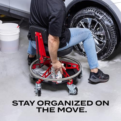 Vyper Industrial Tool Tray Accessory for EZ-Lift Shop Chairs | Heavy-Duty Steel Under-Seat Tool Organizer with Rubber Mat, For frequently used tools, parts, and hardware
