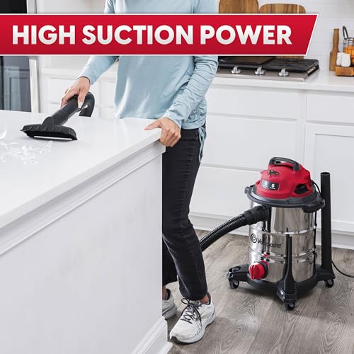 Vacmaster VOC812SF 1101 8-Gallon Premium Stainless Steel Wet/Dry Vacuum, Red Edition, 8 Gal - size: 8 Gal