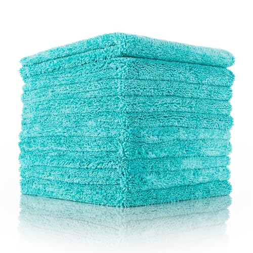 The Rag Company - The Creature Edgeless Microfiber Detailing Towels – 420GSM Professional Grade All-Purpose Cloths for Wax, Polish, & Sealant Removal, Teal, 16in x 16in (10-Pack) - color: Teal