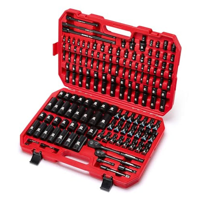 MIXPOWER 153 Pieces 1/4"&3/8"&1/2" Drive Mechanic Tool Set,Metric/SAE,6-Point,Deep and Shallow Sockets,Impact Universal Joint Swivel Sockets,Impact Socket Extension Bar - size: 1/4"&3/8"&1/2" Drive
