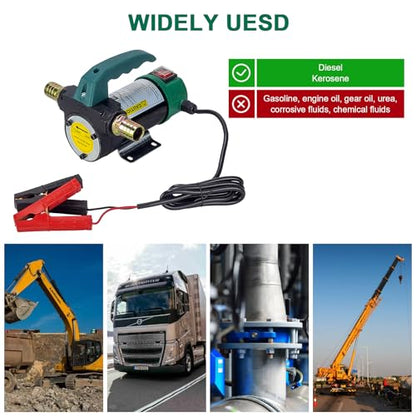 AIGMISON 12V 260W Diesel Transfer Pump Electric Fuel Transfer Pump 45L/Min Oil Suction Pump With Copper Motor For Diesel, Kerosene, Transformer Oil - color: without nozzle hoses green