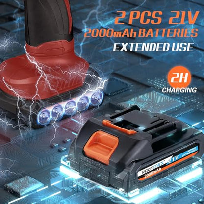 Protmex Cordless Car Buffer Polisher w/ 2x2000mAh 21V Batteries, 6 Inch Car Buffer Waxer Kit, Car Polishing Machine w/Extra 18 PCS Attachments & 6 Variable Speed (Red) - color: Red