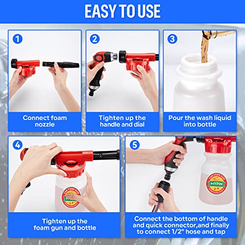 Car Wash Foam Gun/Hose Sprayer, 16 IN 1 Foam Cannon for Car/Garden Cleaning | Adjustable with 2.5-6 Ratio Dial Foam Blaster, 1L Bottle, Nozzles, Mitten&Towel, 1/2” Quick Connector for Garden Hose,Sprayer - style: 16 IN 1 Car Wash Foam Gun