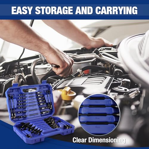WORKPRO 22-piece Ratcheting Wrench Set with 180° Flex Head, Anti-Slip Tooth, Combination Wrench Sets with Organizer Box, Metric 6-18mm & SAE 1/4-3/4", Black Electrophoretic Coating - style: Flex-head
