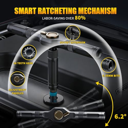 24 in1 Magnetic Screwdriver Set, Multi-Bit Ratchet Screwdriver Kit with S2 Steel Precision Bits,Detachable T-Handle Ratchet Screwdriver Set for PC,Bicycle, Electronics, Furniture, DIY, Gift for Him - size: 24 In 1