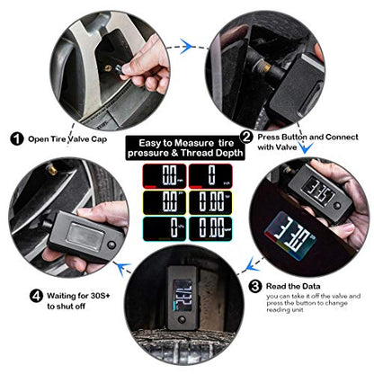 CZC AUTO Digital Tire Pressure Gauge Reader Checker 2 in 1 Accurate Digital PSI Tire Gauge with Tread Depth Gauge Backlit LCD for Car Truck Bicycle Motorcycle, Non-Slip Grip, 0-100 PSI