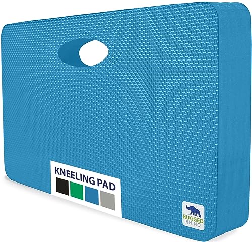 RUGGED RHINO Heavy Duty Patent Pending Kneeling Pad, Shock Absorbent Thick Knee Pads, Holds Up to 300 lbs, Protect Knees from Hard Concrete Surfaces, For Mechanics, Yard Gardening, Gym, Bright Blue - color: Bright Blue