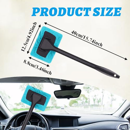 Car Window Cleaner, Car Windshield Cleaner Tool, Windshield Cleaner Inside with Extendable Handle and 4PCS Washable Reusable Cloth Pad, Car Tools Universal Auto Wiper Cleaning - color: Light blue
