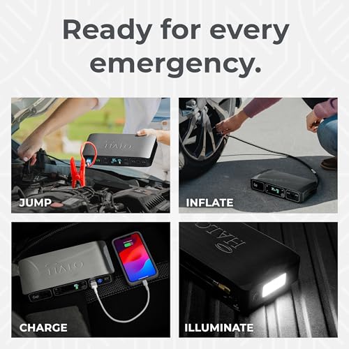 HALO Bolt Air 58830 Portable Car Battery Jump Starter | 100 PSI Air Compressor, 58.8Wh USB Power Bank, Emergency Floodlight & Charger, Jumps Cars SUVs & Trucks, Inflates Tires, TSA Approved — Gray - color: Grey
