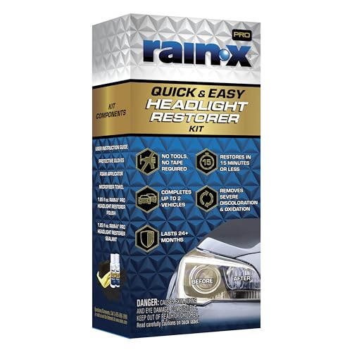 Rain-X 610200 2-Step Headlight Restorer Kit, Restores Clarity of Headlights Preventing Oxidation & Discoloration, Quick & Effective in Just 15 Mins with No Tools or Tape Required - style: Quick'N'Easy Headlight Restoration Kit - No Tools Required