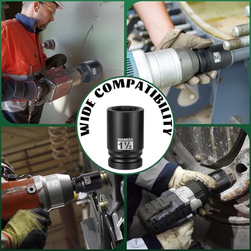 1" Drive Shallow Impact Socket,1-1/2 Inch SAE Jumbo Socket,CR-MO 6 Point for Easy Removal of Large Axle Nut（SAE) - size: 1 Inch Shallow 1-1/2", style: 1"Drive Shallow Impact Socket