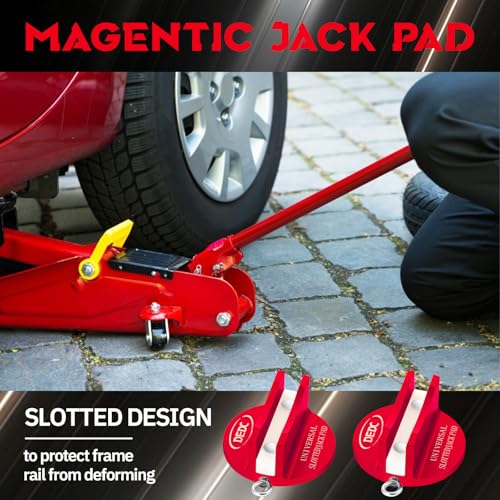 DEDC Universal Pinch Weld Jack Pad 2 Pcs Red, Magnetic Aluminum Jacking Puck Frame Rail Protecotr with 2 Reminder Streamers Compatible, Garage Accessories for Mechanics - color: Red 2 Pcs with 2 Reminder Streamers
