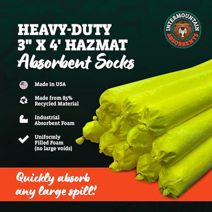 Hazmat Universal Absorbent Socks- 3"x4' (12 Pack) 1 Gallon per Sock- Yellow Oil Absorbent Sock, Water Socks, Flood Barriers for Home, Garage Flood Barrier Spill Containment - size: 3"x4' (12 Pack)
