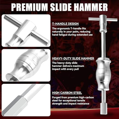 KOOPOOL Slide Hammer Pilot Insert for Effortless Inner Internal Bearing Removal Tool Set, 16-Piece Blind Hole Collet Bearing Race & Seal Puller Extractor Kit (Red) - color: Red