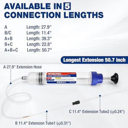 WORKPRO 500CC Manual Fluid Extractor, Multi-Purpose Oil Syringe, Oil Suction Pump, Manual Extraction and Filling Pump, Automotive Oil Syringe - size: 500cc