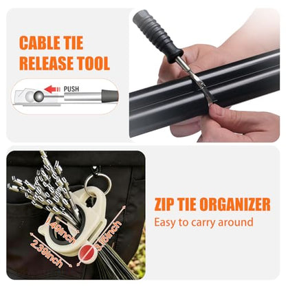 153PCS Stainless Steel Cable Tie Gun Kit with Heavy Duty Metal Zip Ties (100PCS 11.8"+ 50PCS 7.8") with Zip Tie Organizer & Release Tool for Chain Link Fence, Exhaust Pipe, Outdoor & Industrial