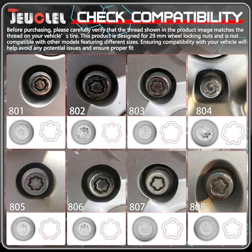 8PCS Wheel Locking Nut Key Kit for Jeep Dodge, I.D 29mm Lock Bolt | For Renegade, Wrangler, Cherokee, Journey 2016-2020, Wheel Lock Nut Socket Adapter Set, Anti-Theft Lug Removal Tool - size: Socket Set