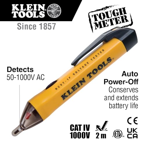 Klein Tools NCVT1P Voltage Tester, Non-Contact Low Voltage Tester Pen, 50V to 1000V AC, Audible and Flashing LED Alarms, Pocket Clip - style: NCVT