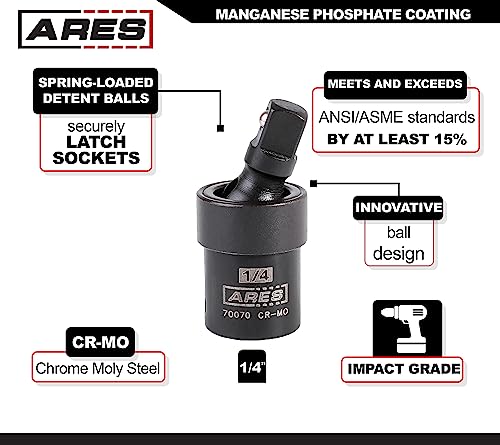 ARES 70070-1/4-inch Drive Impact Universal Joint - Chrome Moly Flexible U-Joint Socket Accesses Hard to Reach Fasteners and Meets ANSI/ASME Specifications - size: 1/4-Inch Standard