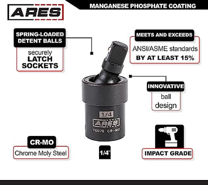 ARES 70070-1/4-inch Drive Impact Universal Joint - Chrome Moly Flexible U-Joint Socket Accesses Hard to Reach Fasteners and Meets ANSI/ASME Specifications - size: 1/4-Inch Standard