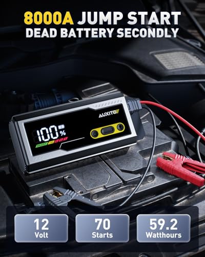 AUXITO Jump Starter 8000A Portable Car Battery Jump Starter with Large LCD Display Jump Cable with Smart Clamps Power Bank Emergency Flashlight for Cars Heavy Duty Jumper Box for Car Battery - size: T4-8000A