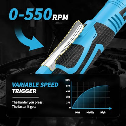 FULLYEA Cordless Electric Ratchet Wrench Set, 16.8V 3/8 cordless ratchet, 550 RPM, Variable Speed Power Ratchet Tool Kit with 2 * 2.0Ah Battery, 1/4" Adapter & 3" Extension Bar(Blue)