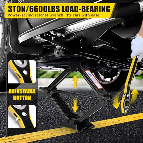 Car Jack Kit, Scissor Jack for Cars 3 Ton(6600lbs) Portable Car Jack with Wheel Wrench and Tire Changing Kit for Cars SUV RV