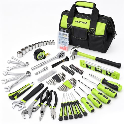 FASTPRO 236-Piece Home Repairing Tool Set, Mechanics Hand Tool Kit with 12-Inch Wide Mouth Open Storage Bag, Household Tool Set for DIY, Home Maintenance, Green - color: Green