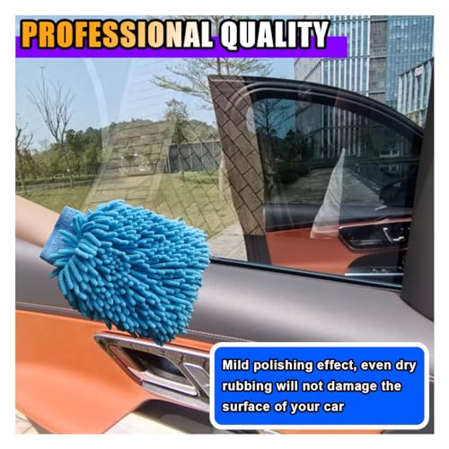 JOYCOURT 2PCS Microfiber Soft Chenille Car Wash Mitts, Scratch and Lint Free Car Dusting Glove, Double Sided Wash Mitt, Ultra Absorbent for Car Washing, Home Cleaning Mitt (Blue&Yellow) - color: Blue&Yellow