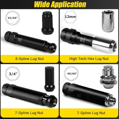 Topec 16-Piece Locking Lug Nut Master Key Set | 5, 6, 7, 12 Spline Socket Set, Star and Internal Hex Style Lug Nut Key Set, CR-MO Steel (Not for Hex, Deep, Large-Size, and 10-Spline)
