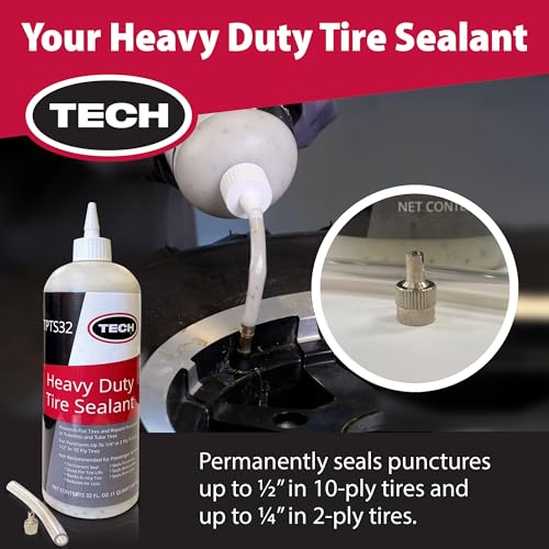 TECH Heavy Duty Tire Sealant - Preventing Flats & Sealing Punctures up to 1/2 Inch, Repairs Leaks in Tubeless Systems & Rims, Ideal for Off-Highway Use, Tube & Tubeless Tire Sealant Puncture Repair