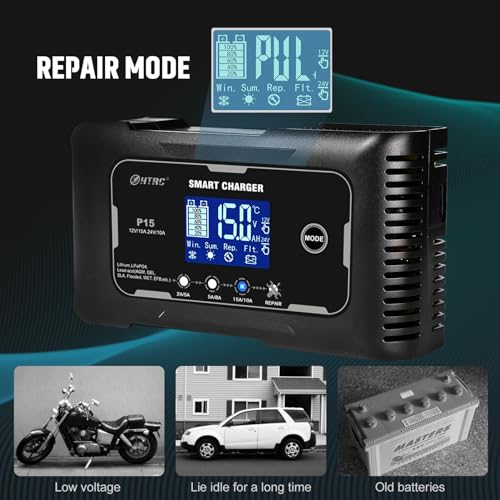 SolaMr Lithium Lifepo4 Battery Charger, 15 Amp 12V and 24V Portable Smart Car Battery Charger, Trickle Charger for Lead-Acid(AGM/Gel/SLA), Deep Cycle Charger for Marine, RV, Motorcycle (P15) - size: P15 Battery Charger
