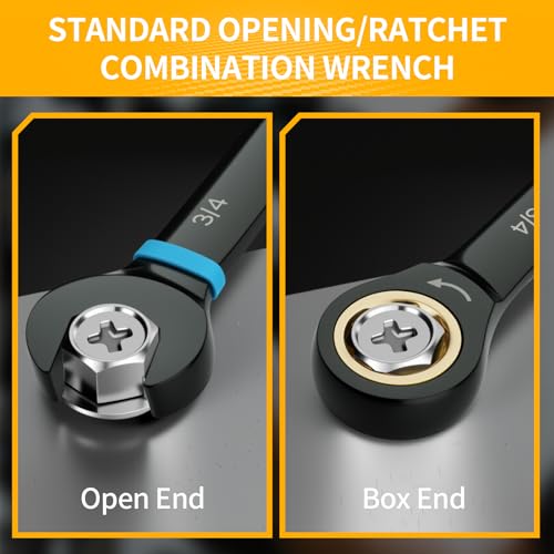 GRENPRO Ratchet Wrenches Set, Ratcheting Wrench Set, 9PC Sae 5/16 to 3/4 72Th Long Box Open End Ratchet Wrench Organizer With Color Ring With Roll Up Pouch With Gauge, Big Combination Wrench Tool Sets - style: 9PC SAE Ratchet Wrenches Set With Color Ring