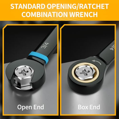 GRENPRO Ratchet Wrenches Set, Ratcheting Wrench Set, 9PC Sae 5/16 to 3/4 72Th Long Box Open End Ratchet Wrench Organizer With Color Ring With Roll Up Pouch With Gauge, Big Combination Wrench Tool Sets - style: 9PC SAE Ratchet Wrenches Set With Color Ring