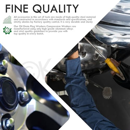 Keadic 28Pcs Oil Drain Plugs with Aluminum Washer Gasket, Oil Drain Plug Assortment Kit, 6 Sizes Oil Drain Plug Gasket Oil Pan Drain Nut Kit for Most Cars