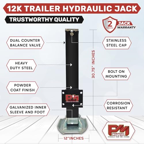 Primary Mover Hydraulic Trailer Jack (12,000 lb) - Power Jack 12K Double Acting, Lift Trailer Jack Stand (Jack Bracket) (12k Jack Bolt On) PFJ-12K-MB - style: 12k Jack "Bolt On"