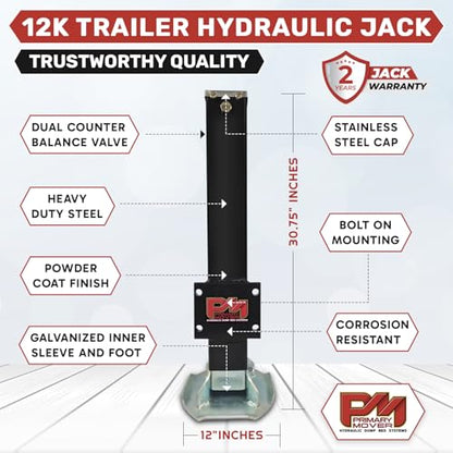 Primary Mover Hydraulic Trailer Jack (12,000 lb) - Power Jack 12K Double Acting, Lift Trailer Jack Stand (Jack Bracket) (12k Jack Bolt On) PFJ-12K-MB - style: 12k Jack "Bolt On"