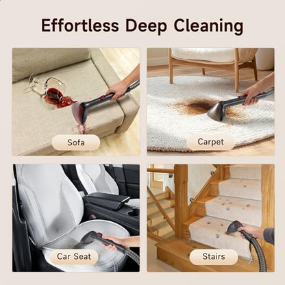 WURESE Portable Carpet Cleaner Machine, 17KPa Powerful Upholstery & Spot Cleaner for Pet Stains, Couches, Stairs & Car Seats – Handheld Deep Cleaner with Self‑Cleaning System & 2 Brushheads, Silver - color: Silver